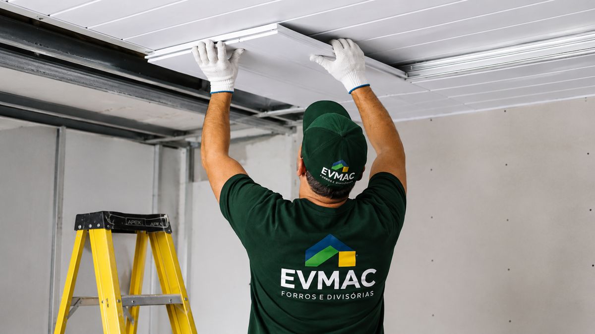 Equipe EVMAC executando obra de forro